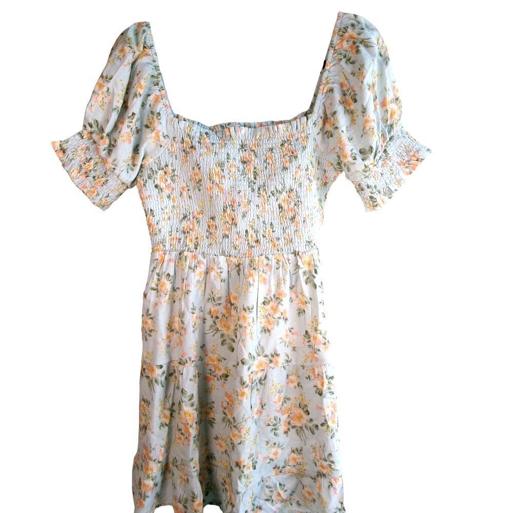 American Eagle Floral Smocked Mini Dress Puff Sleeve Blue NWT Size S